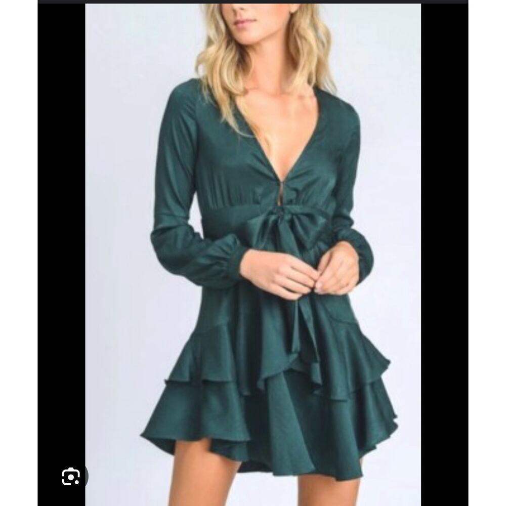 The Impeccable Pig Green Ruffle Mini Dress Medium